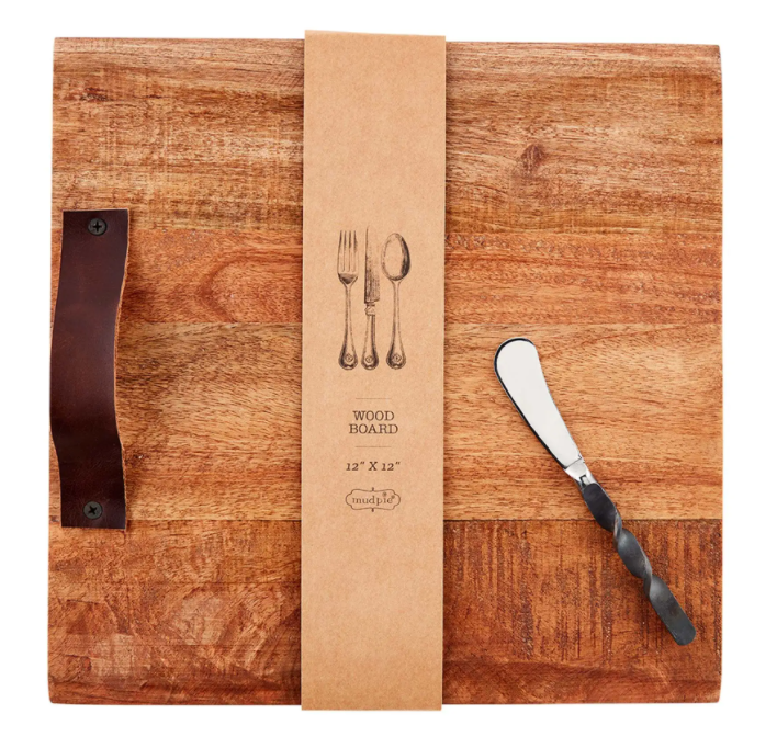Square Serving Board with Leather Handle